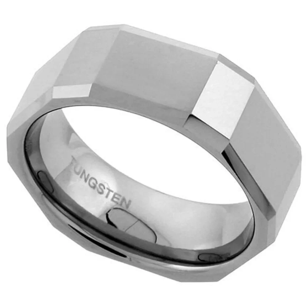 Tungsten Carbide 8 mm Flat Faceted Wedding Band